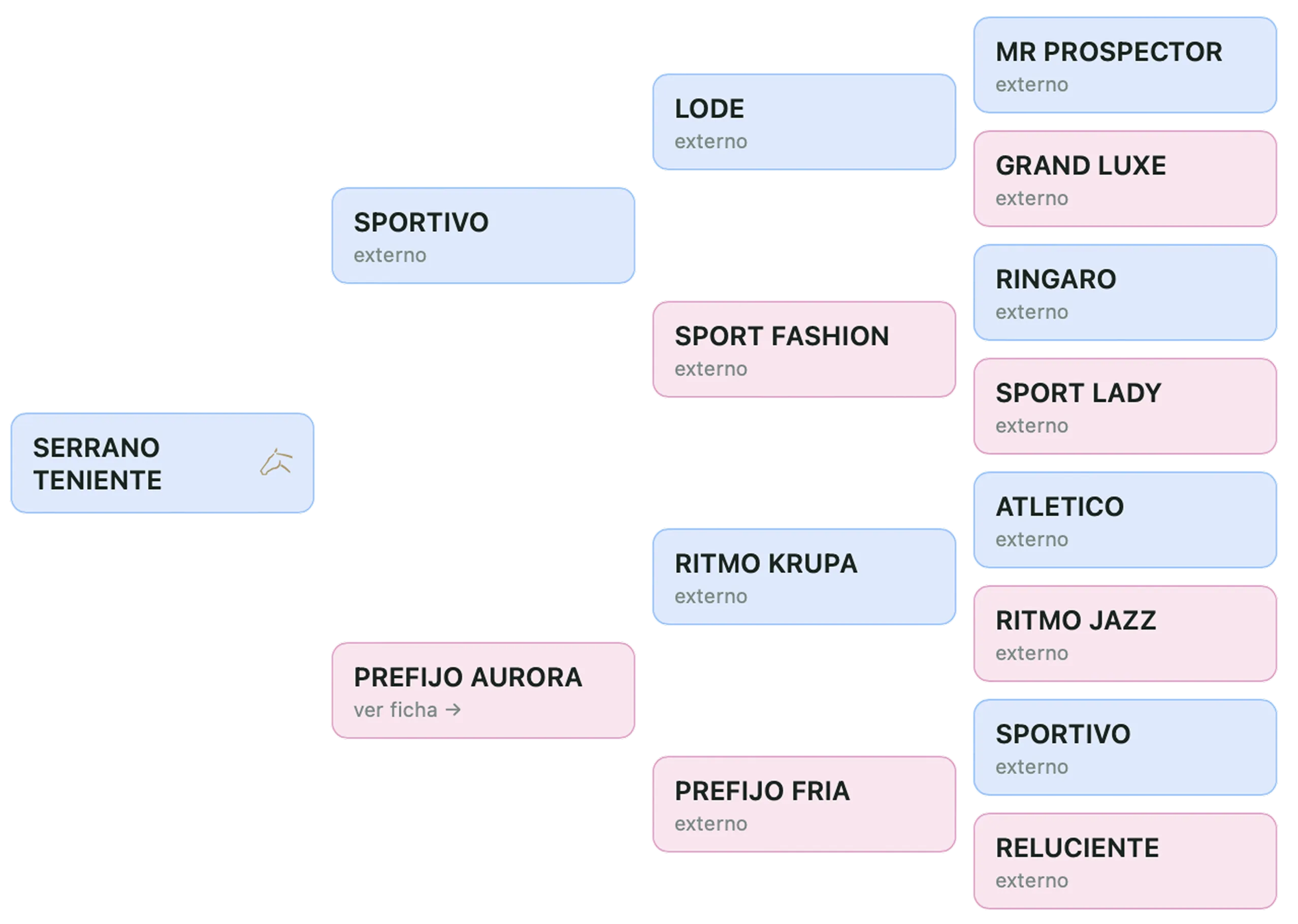 Árbol genealógico de 3 generaciones de un caballo de salto en Jumping Breeders